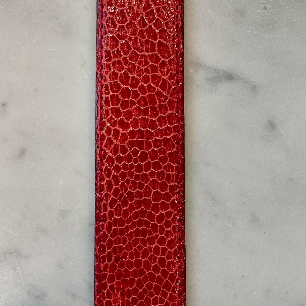 Ostrich Skin belt with Gold Lion Buckle, red, 31”L, EUC - Picture 11 of 12